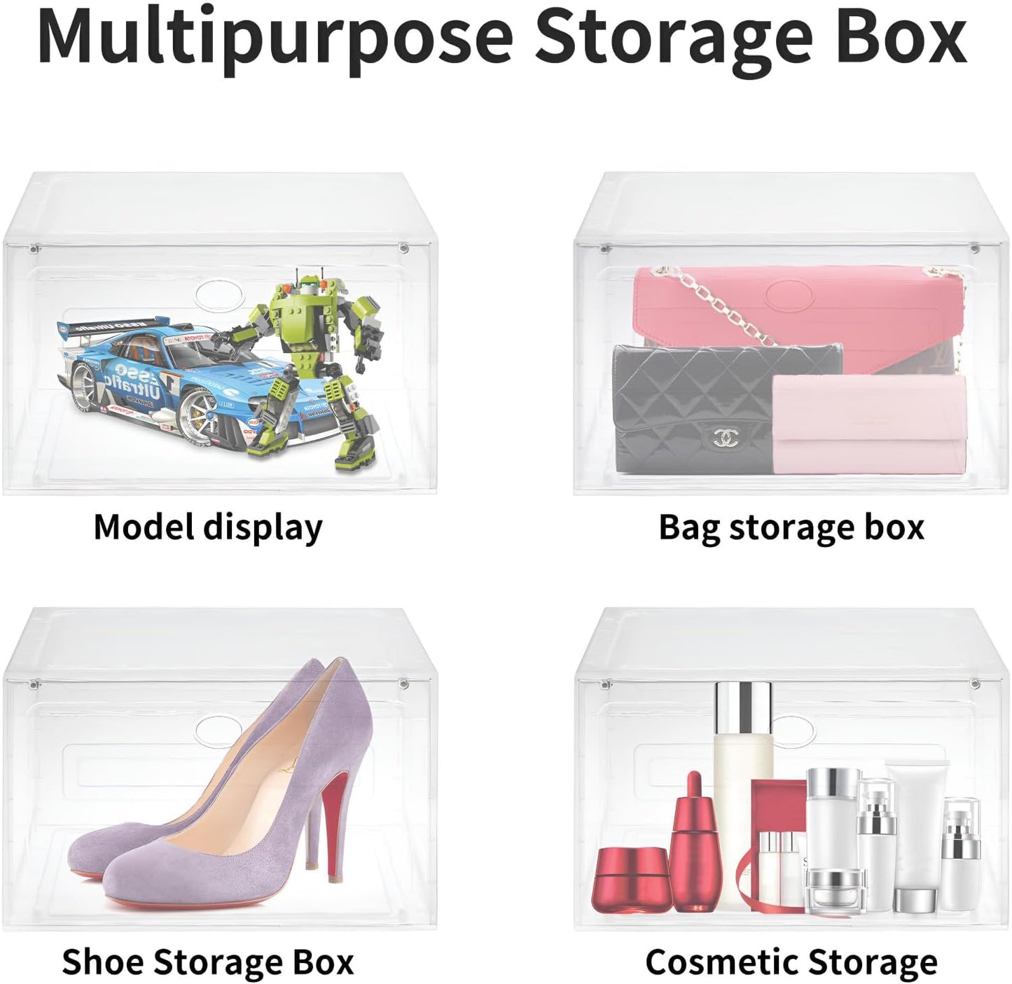 Large Shoe Boxes Clear Plastic Stackable, 8 Pack Drop Side Shoe Storage Organizer with Magnetic
