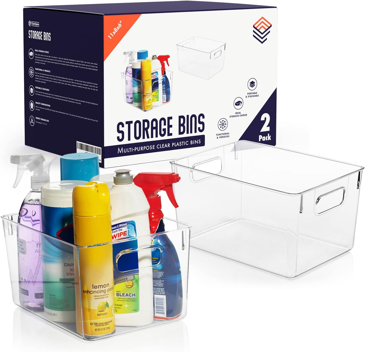 ClearSpace Clear Plastic Storage Bins – Pantry Organizers & Storage Containers, Cabinet Organizer