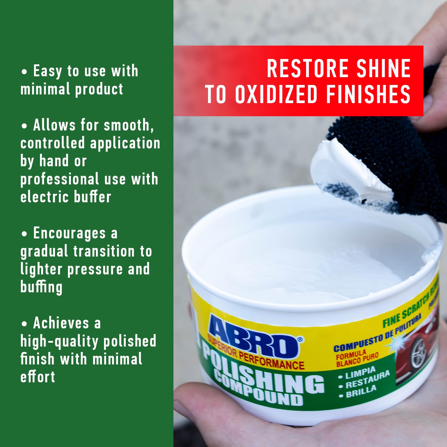 ABRO Superior Performance Car Polishing Compound for Oxidized Finishes, Buff, Shine, Smooth, &