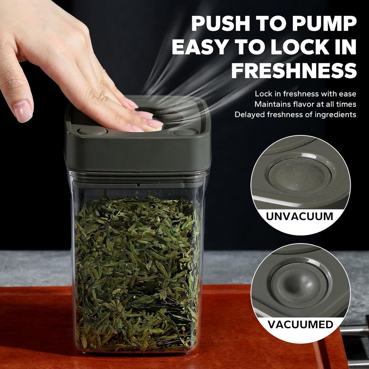 Manual Vacuum Jar With One-Button Vacuum Pump, Airtight Food Cereal Containers Storage With Lids