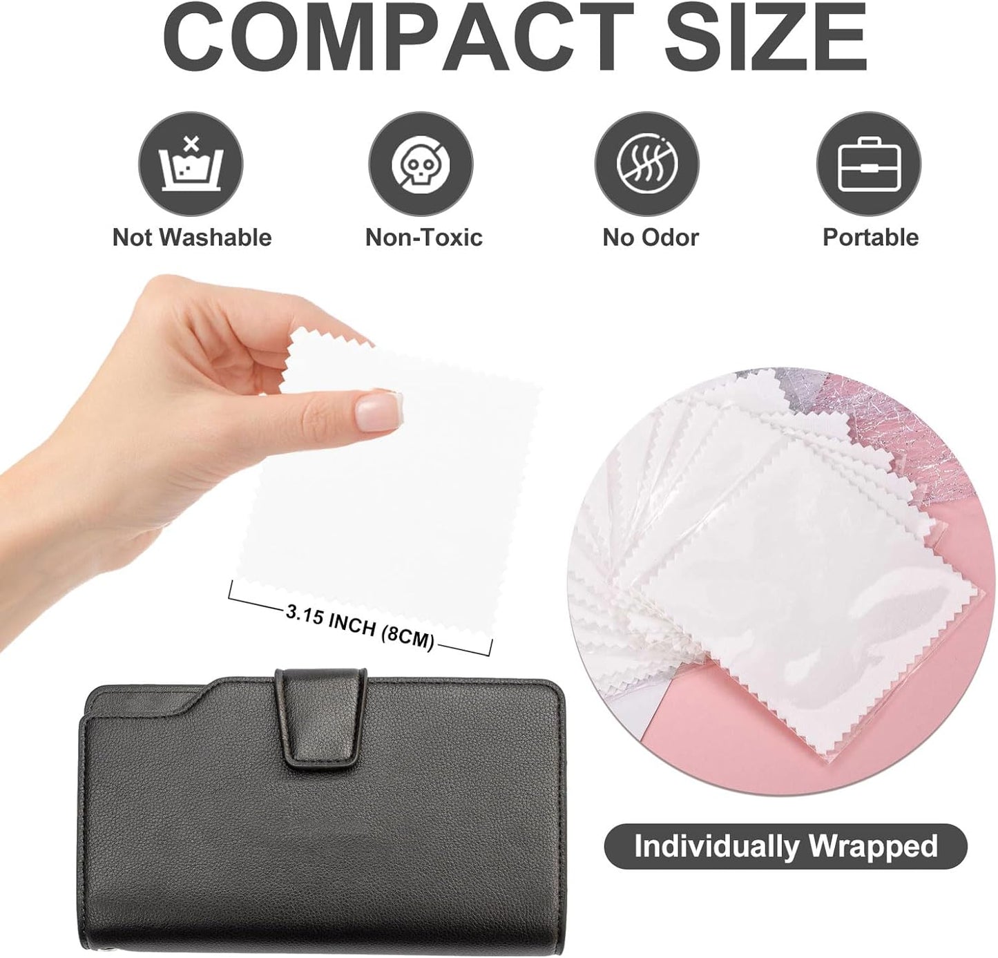 SEVENWELL 50pcs Jewelry Cleaning Cloth White Polishing Cloth for Sterling Silver Gold Platinum