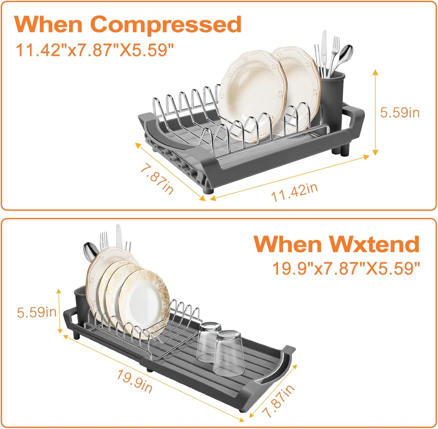 Dish Drying Rack Compact Expandable - A Space-Saving, Stainless Steel, Rust-Resistant Dish Drainer