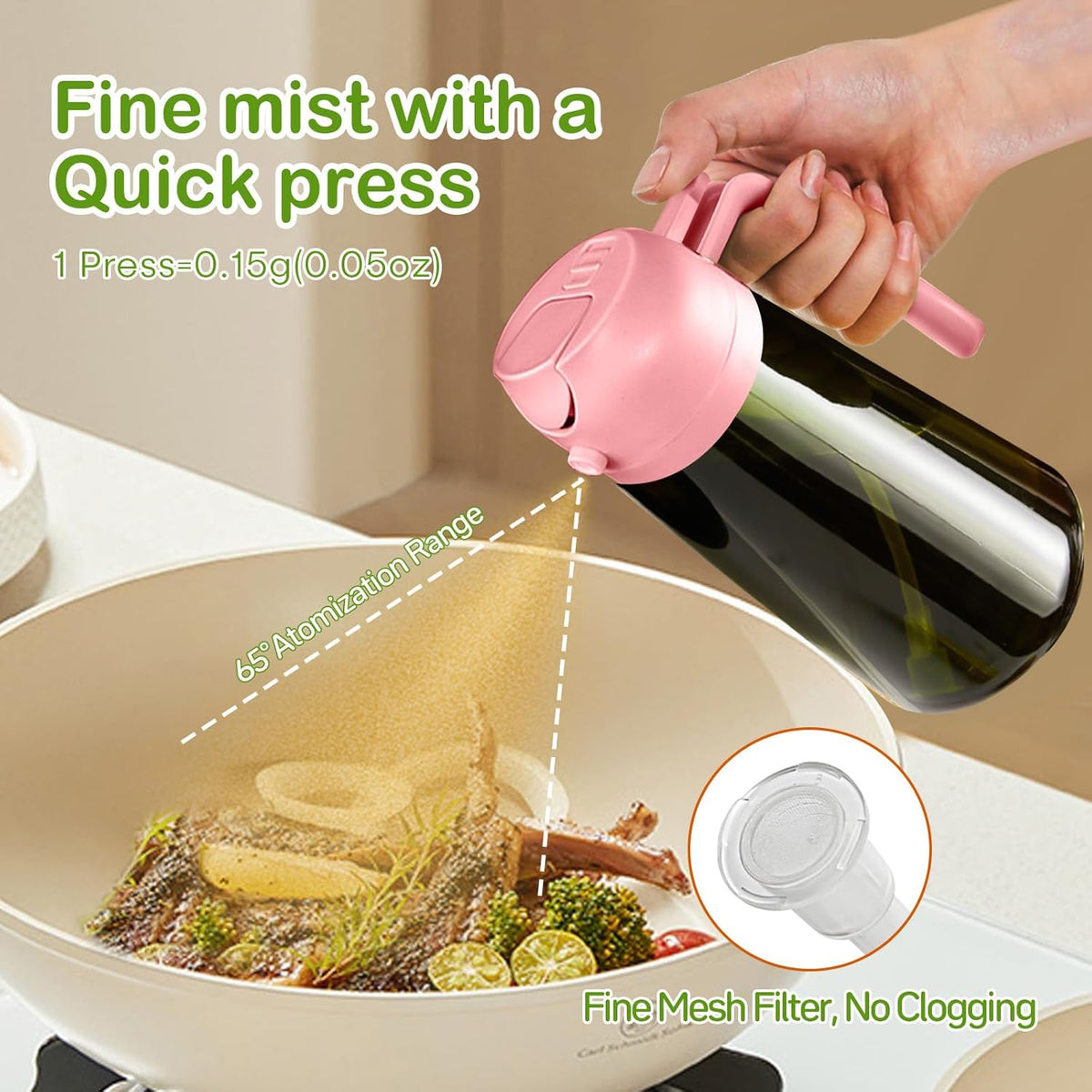 YARRAMATE 16oz/470ml Dark Green Oil Sprayer for Cooking with Stickers, Food-grade Premium 2 in 1
