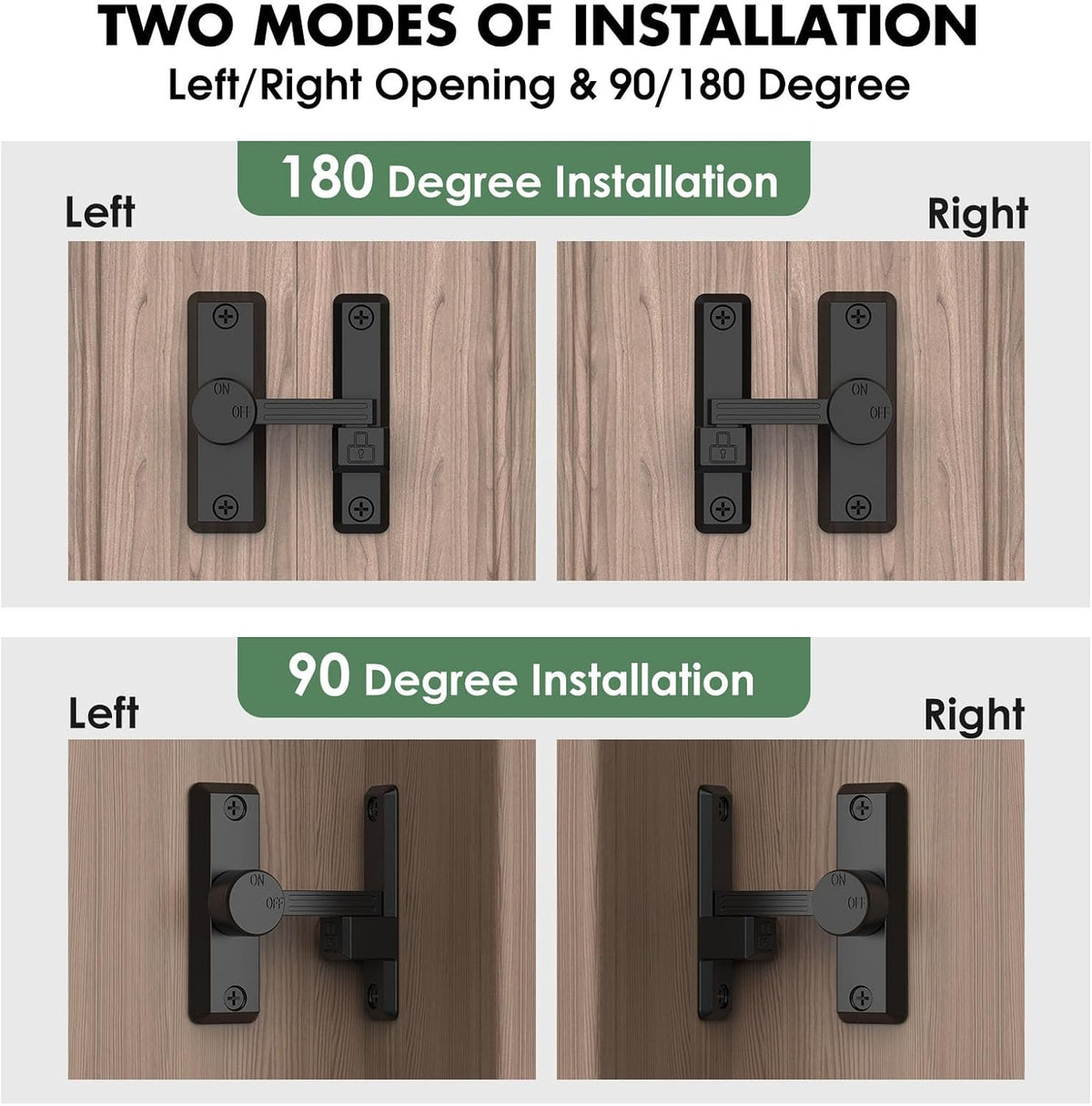 Barn Door Lock Latch, 90/180 Degree Flip Sliding Door Latch for Garage, Bedroom, Cabinet, Sturdy
