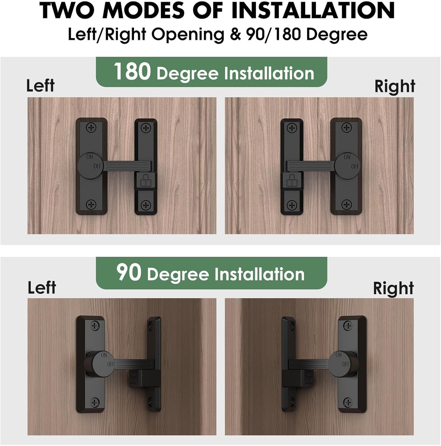 Barn Door Lock Latch, 90/180 Degree Flip Sliding Door Latch for Garage, Bedroom, Cabinet, Sturdy