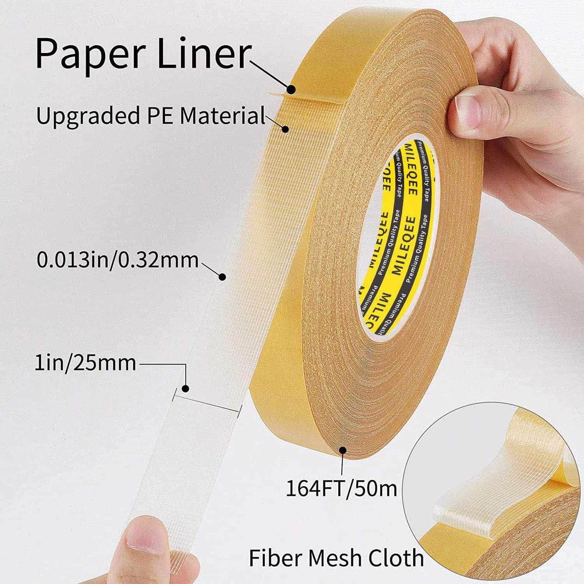 2Pack Double Sided Tape Heavy Duty, 1in x 164FT (328FT Total), Extra Large Universal High Tack