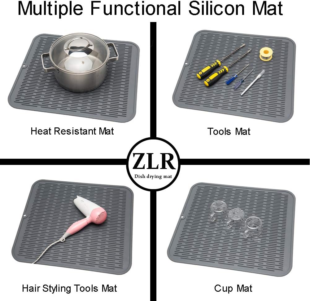 ZLR 2 Pcs Silicone Dish Drying Mats for Kitchen Counter, Eco-Friendly Fast Dry Dish Mat, Easy Clean
