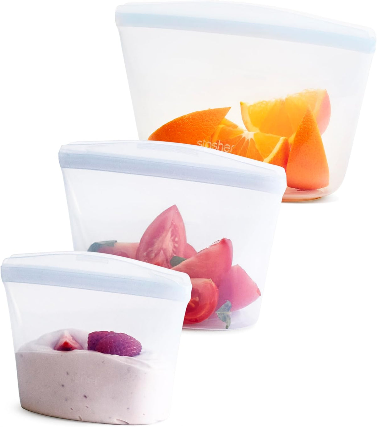 Stasher Premium Silicone Reusable Food Storage Bags, 3-Pack, Clear, Multi-Use Food Storage Bags