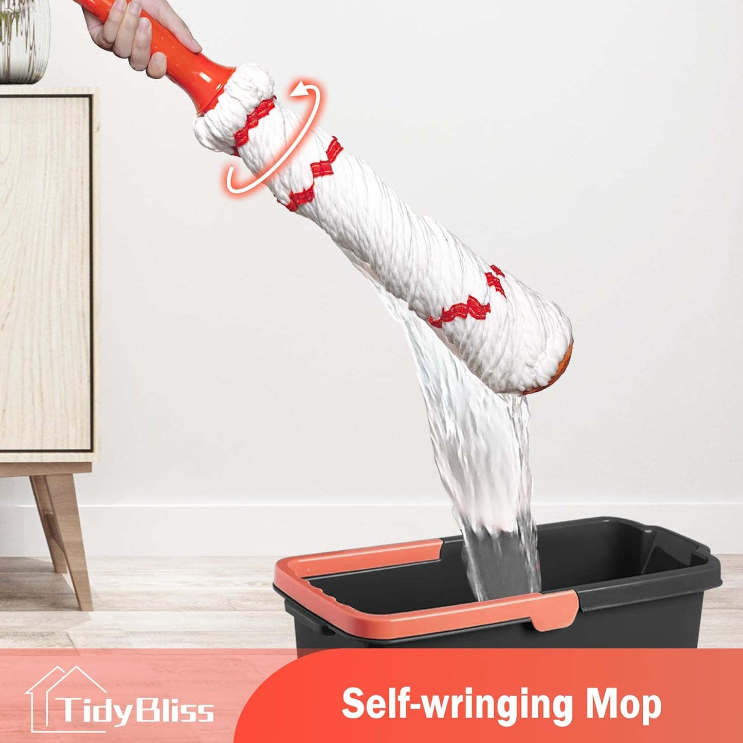 Self Wringing Twist Mop for Floor Cleaning, 57.5 inches Long Handle Cotton String Mop with Wringer