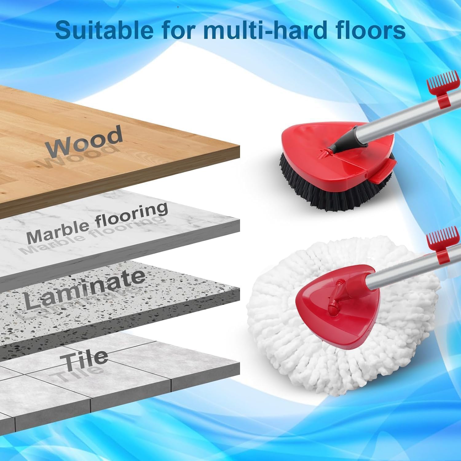 2 Pack Spin Mop Heads Replacement Compatible with O Cedar EasyWring 1Tank, Upgraded Scrub Brush,4
