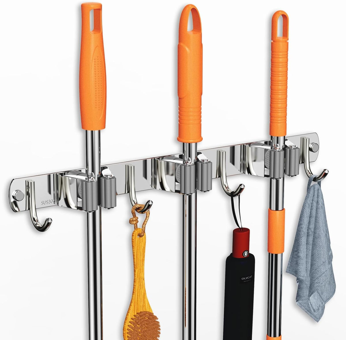 Mop and Broom Holder Wall Mount, Upgraded Broom Organizer Wall Mount, Stainless Steel Broom Hanger