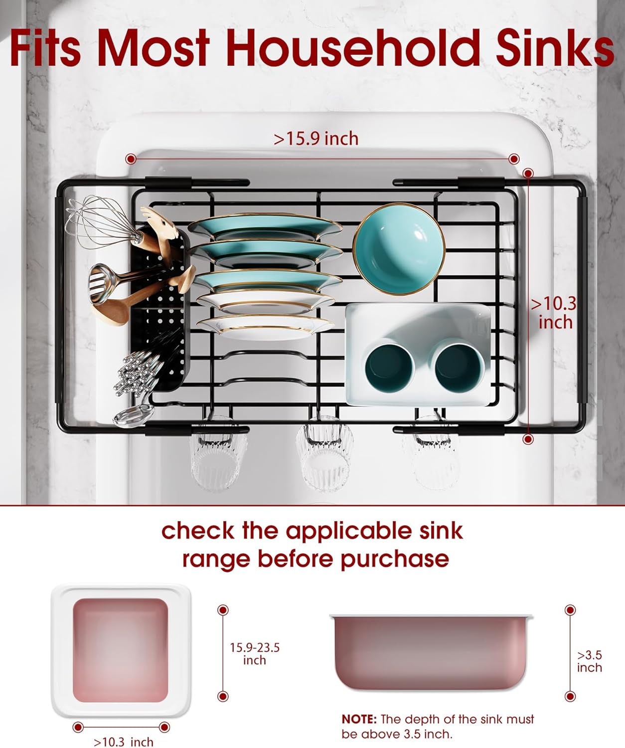Dish Drying Rack in Sink - Expandable Stainless Steel Dish Rack Over The Sink, Kitchen Sink Drain