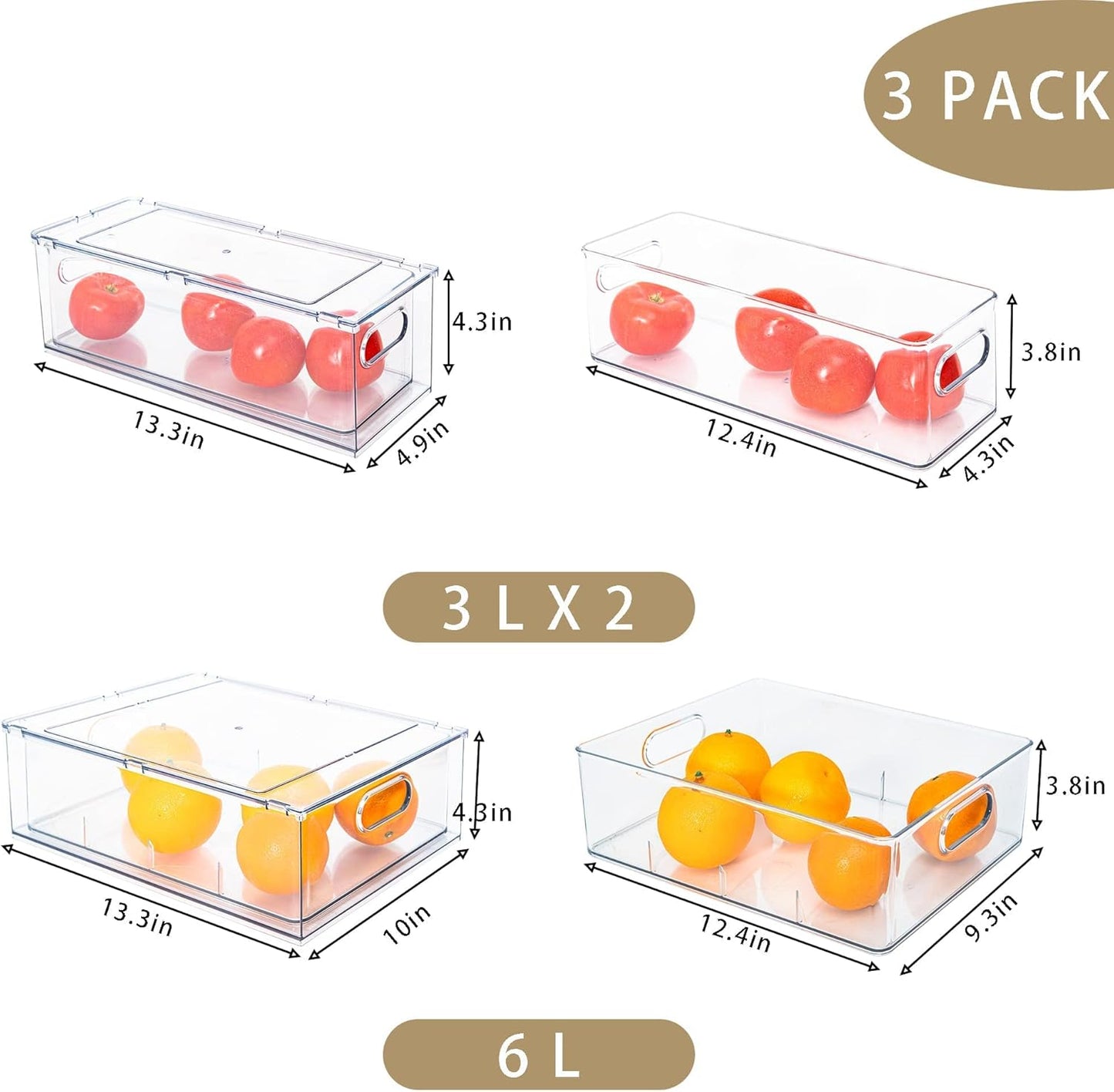 MineSign Set of 3 Stackable Refrigerator Organizer Bins Pull-Out Drawers for Fruit and Veggies