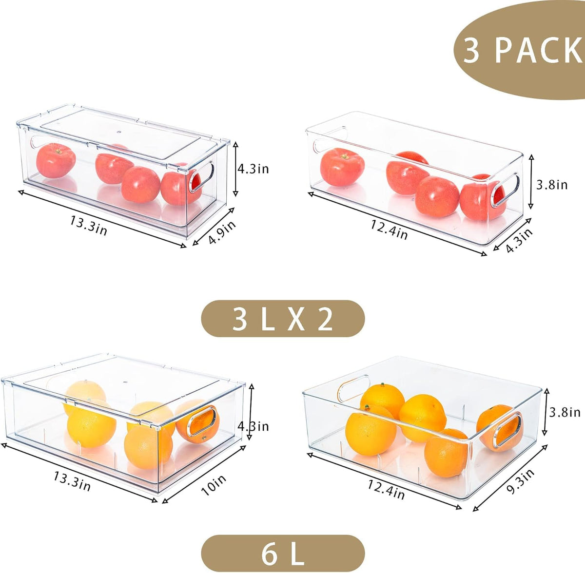 MineSign Set of 3 Stackable Refrigerator Organizer Bins Pull-Out Drawers for Fruit and Veggies