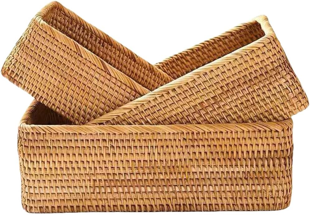 Rattan Storage Baskets, Wicker Baskets for Organizing, Hand Woven Fruit Basket, Decorative Baskets