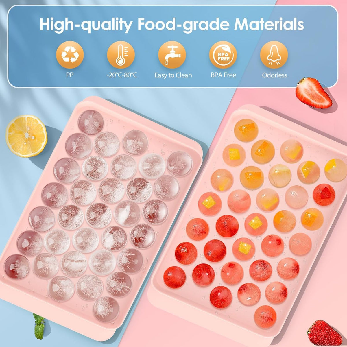 WIBIMEN Ice Cube Tray with Lid and Bin - Round Ice Trays for Freezer with Lid - Ice Cube Trays for