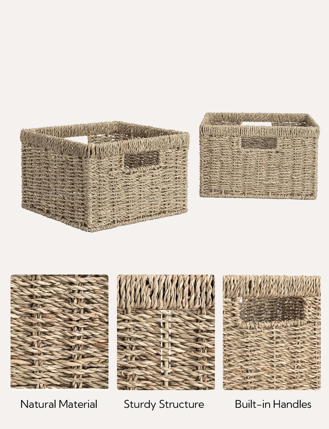 StorageWorks Wicker Storage Baskets, Large and Small Baskets, Handwoven Seagrass Basket for
