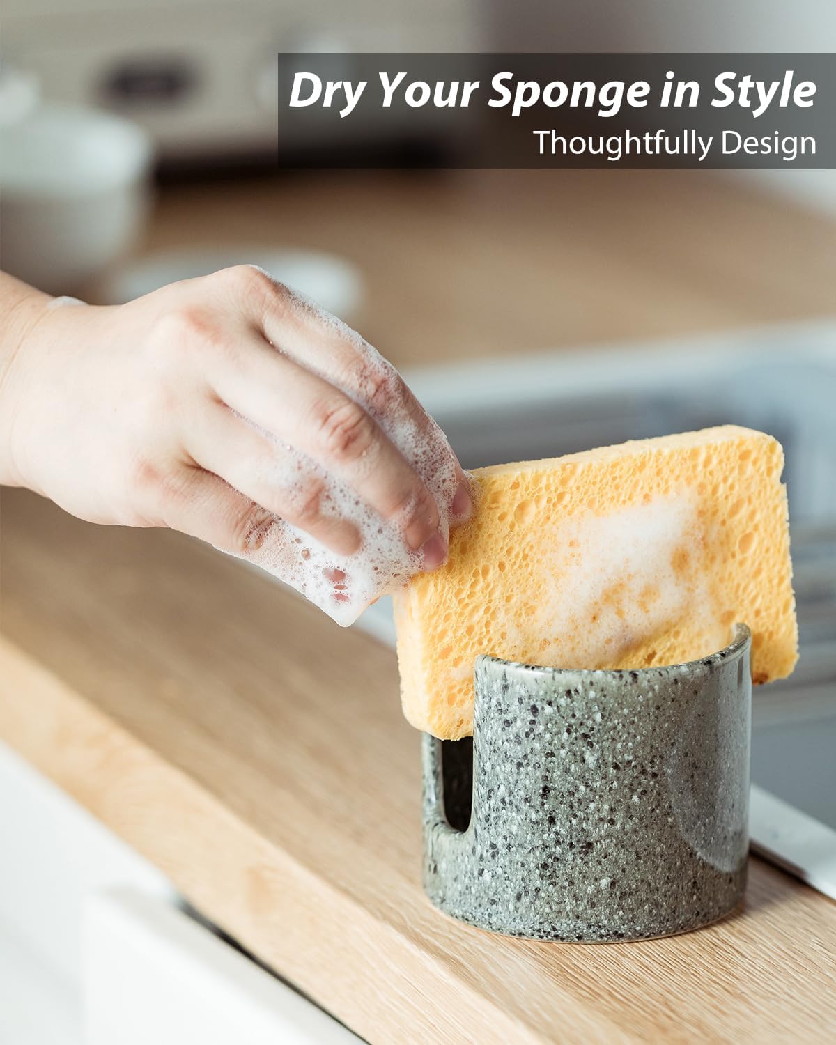 Kitchen Sponge Holder, Ceramic Dish Sponge Holder Scrubby Daddy Farmhouse Dish Rack Brush Holder