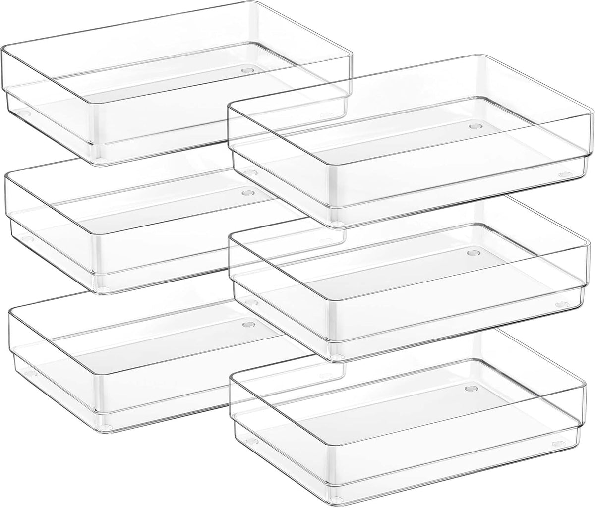 SMARTAKE 6 PCS Clear Plastic Drawer Organizers Set, Large Size Non-Slip Desk Drawer Organizer