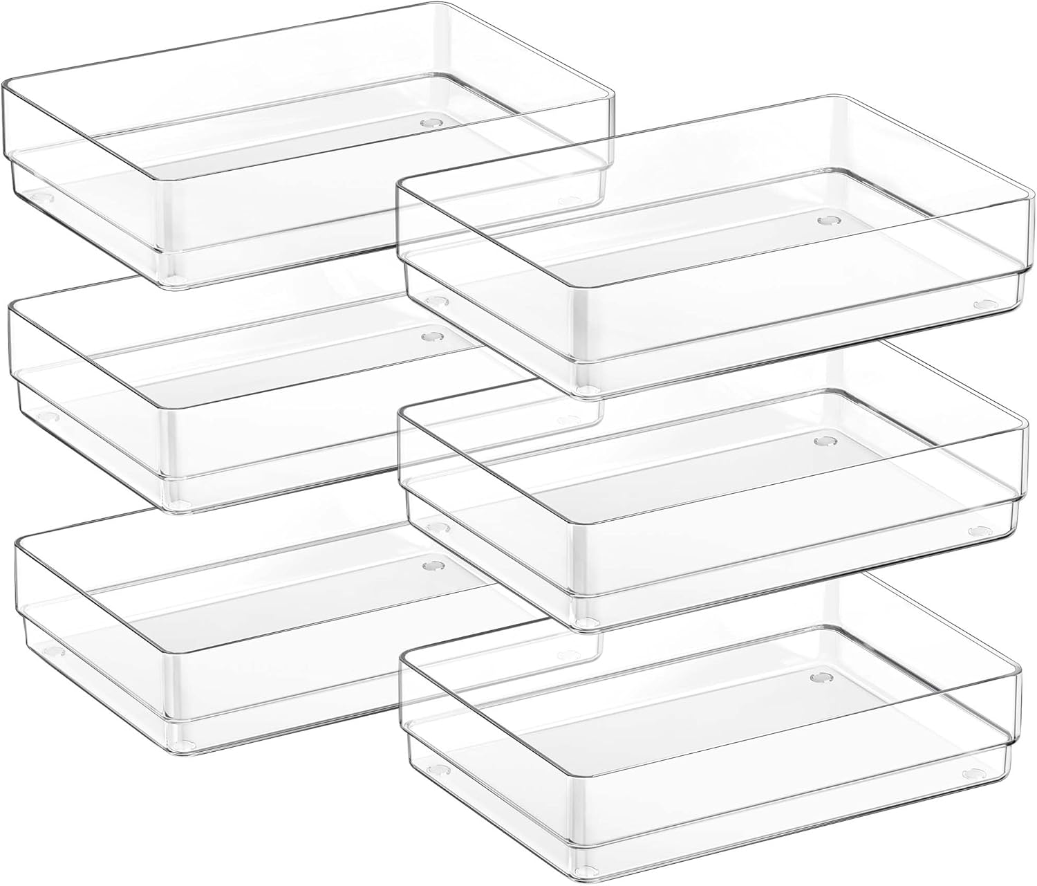 SMARTAKE 6 PCS Clear Plastic Drawer Organizers Set, Large Size Non-Slip Desk Drawer Organizer