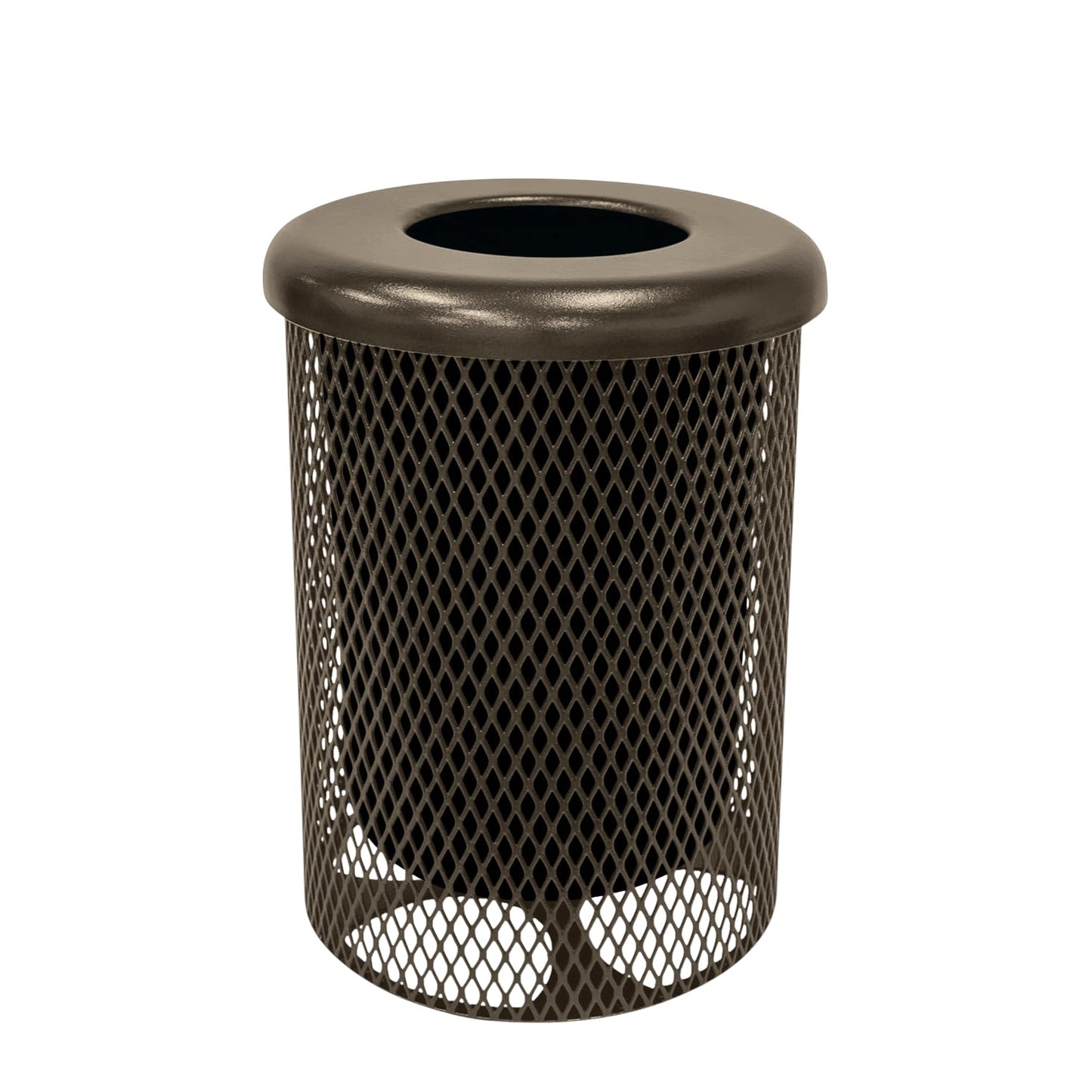 COATEDOUTDOORFURNITURE RFT-TXTBRW Heavy Duty Round Trash Receptacle with Flat Top, Liner Included