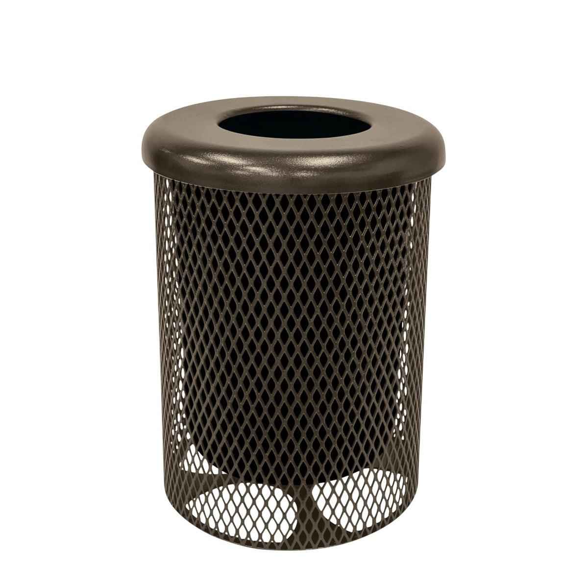 COATEDOUTDOORFURNITURE RFT-TXTBRW Heavy Duty Round Trash Receptacle with Flat Top, Liner Included