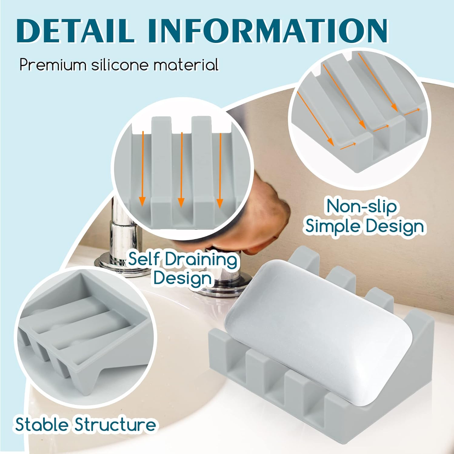 Silicone Soap Dish for Bar Soap Holder for Shower Bathroom Self Draining Waterfall Drying Tray Keep