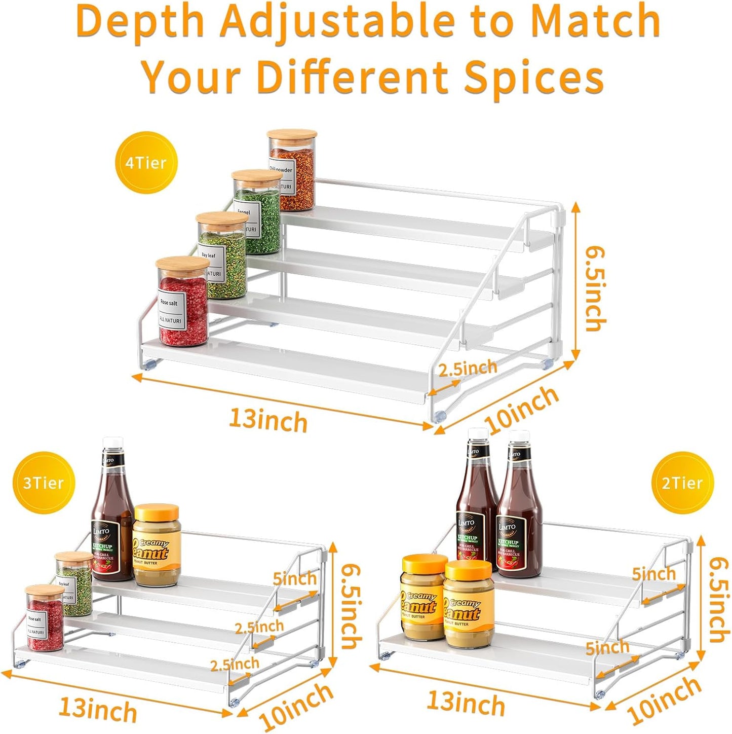 RCHYFEED Spice Rack Organizer for Cabinet,4 Tier Spice Organization for Cabinet Easy