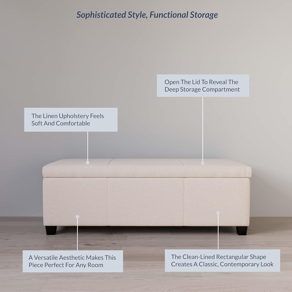BELLEZE Storage Faux Leather Ottoman, 47 Inch Bench Bedroom Bench with Safety Close Hinge, Extra