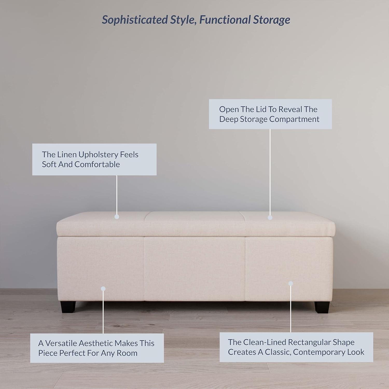 BELLEZE Storage Faux Leather Ottoman, 47 Inch Bench Bedroom Bench with Safety Close Hinge, Extra