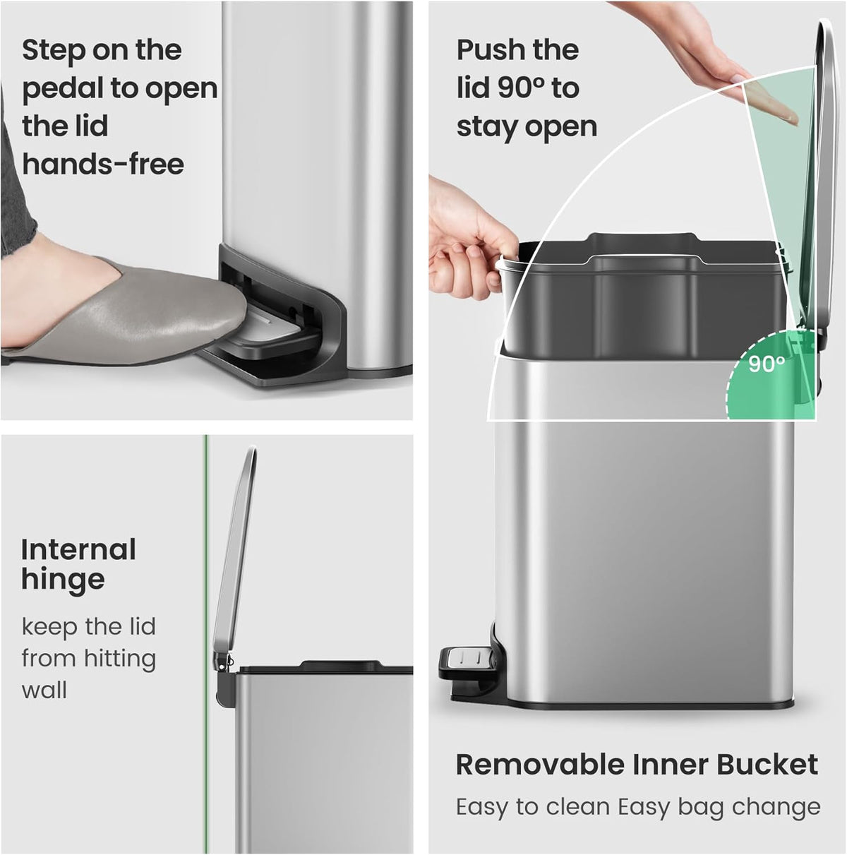 Cesun Small Bathroom Trash Can with Lid Soft Close, Step Pedal, 6 Liter / 1.6 Gallon Stainless
