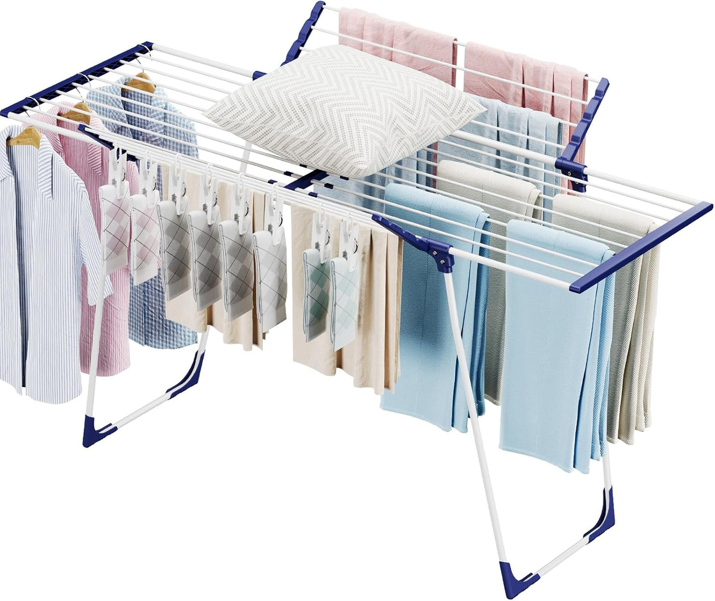 APEXCHASER Clothes Drying Rack, Foldable Gullwing Laundry Rack for Indoor Outdoor, 10pcs Clips with
