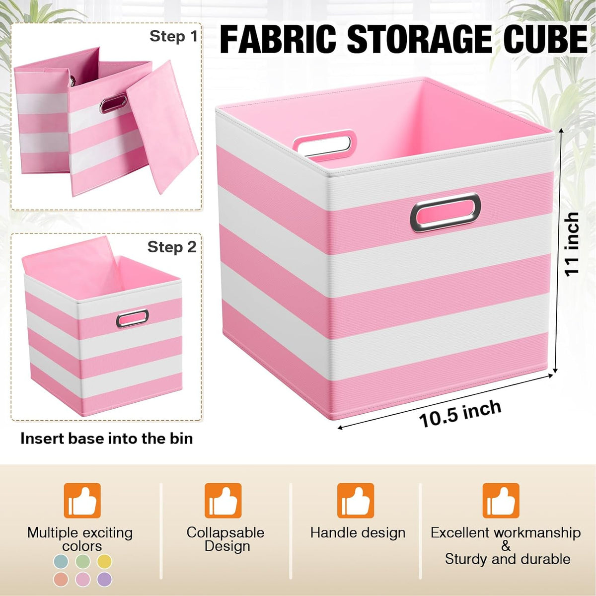 6 Pcs Fabric Storage Cubes Bins with Metal Handle Christmas Storage Bin 11 Inch Macaron Colored