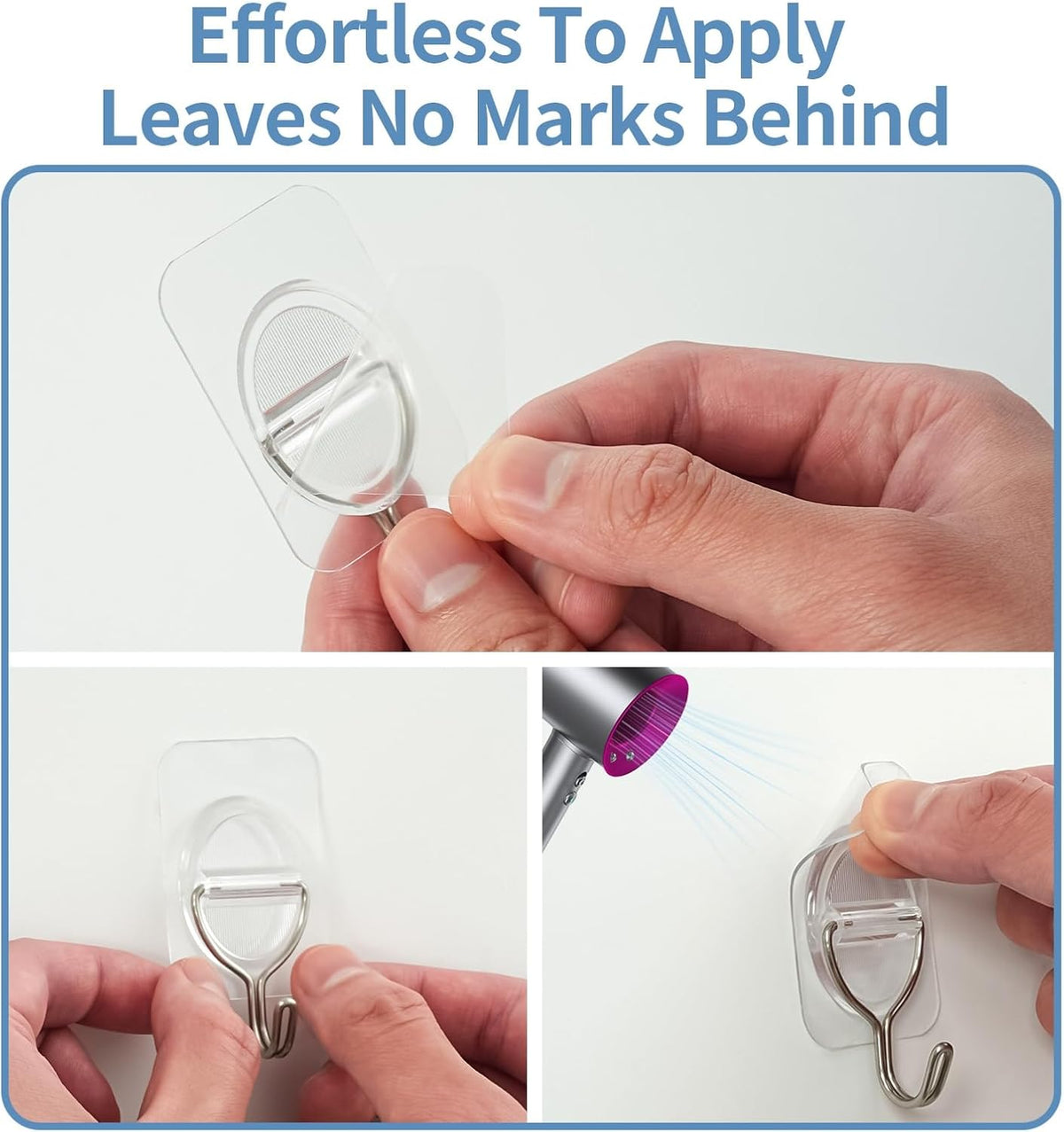 Adhesive Wall Hooks No Damage, Stick On Hooks for Hanging 10 Pack - Transparent Stainless Steel 5KG