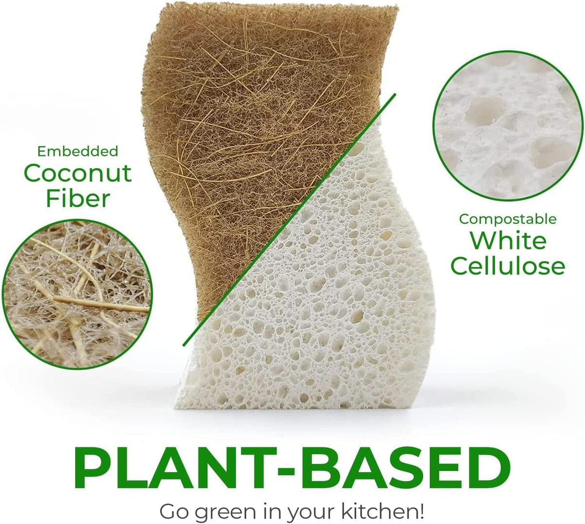 Biodegradable Natural Kitchen Sponge - Compostable Cellulose and Coconut Walnut Scrubber Sponge (24