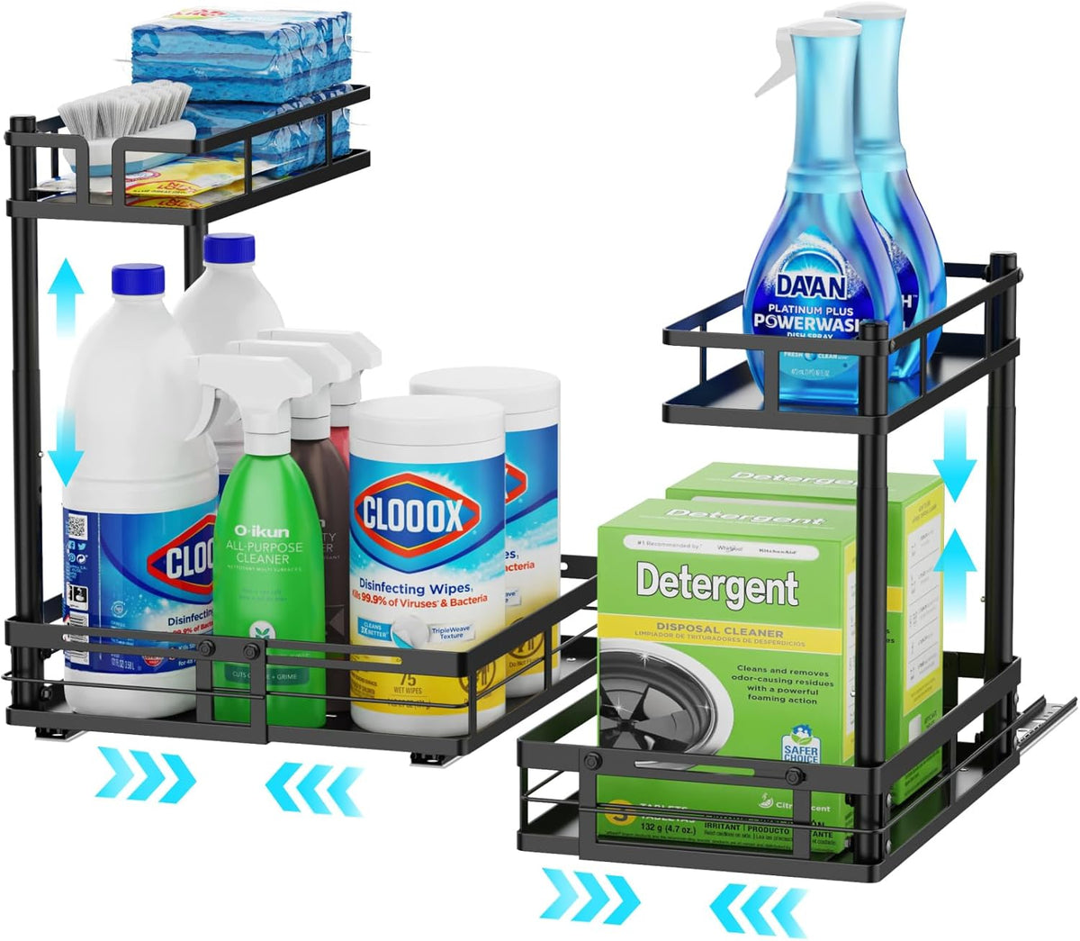 iSPECLE Under Sink Organizer - 2 Pack Under Kitchen Sink Pull Out Organizer Expandable Width Add