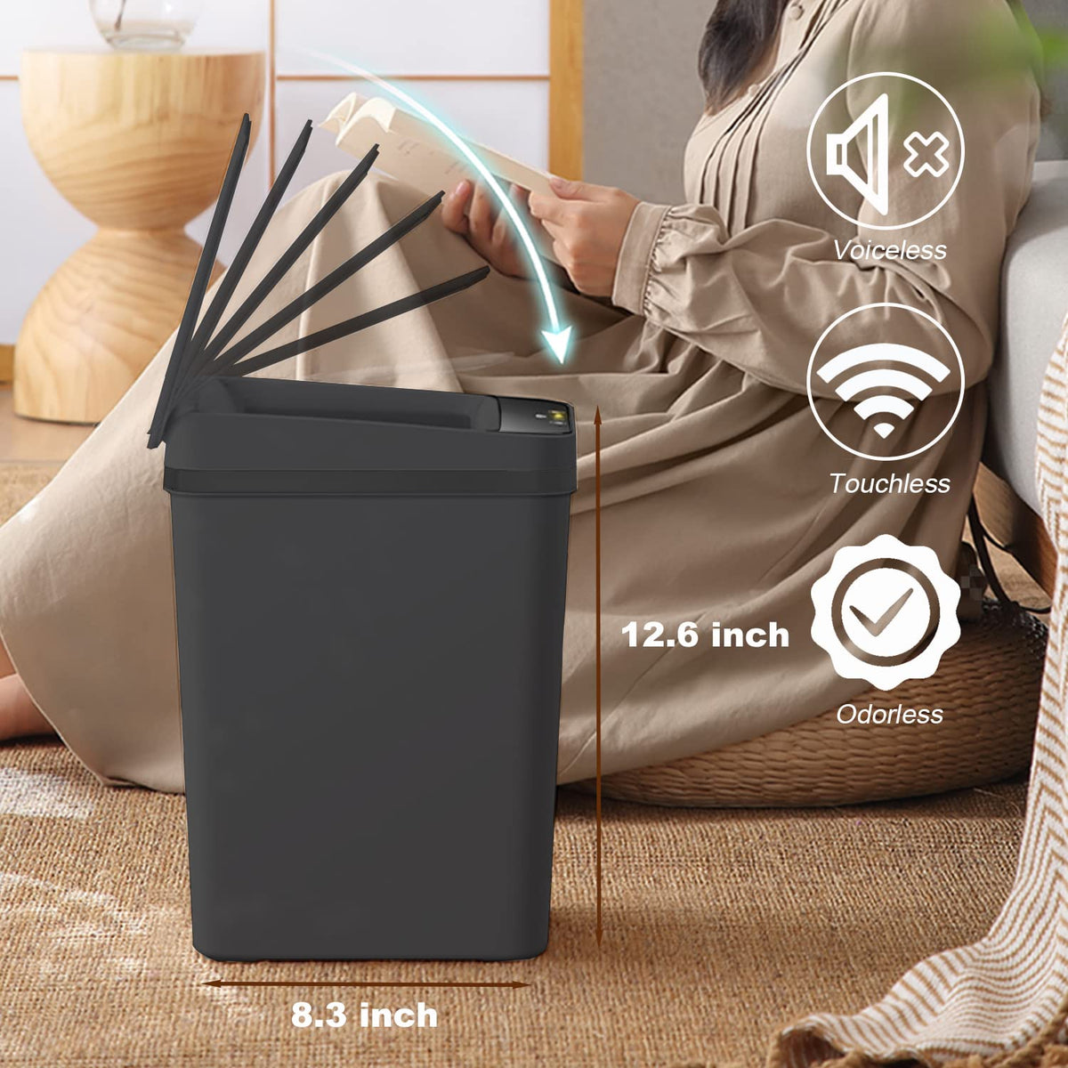 Yatmung 2 Pack - Skinny Trash Bin Sensor Motion 2.5 Gallon Touchless Bathroom Trash Can - Smart