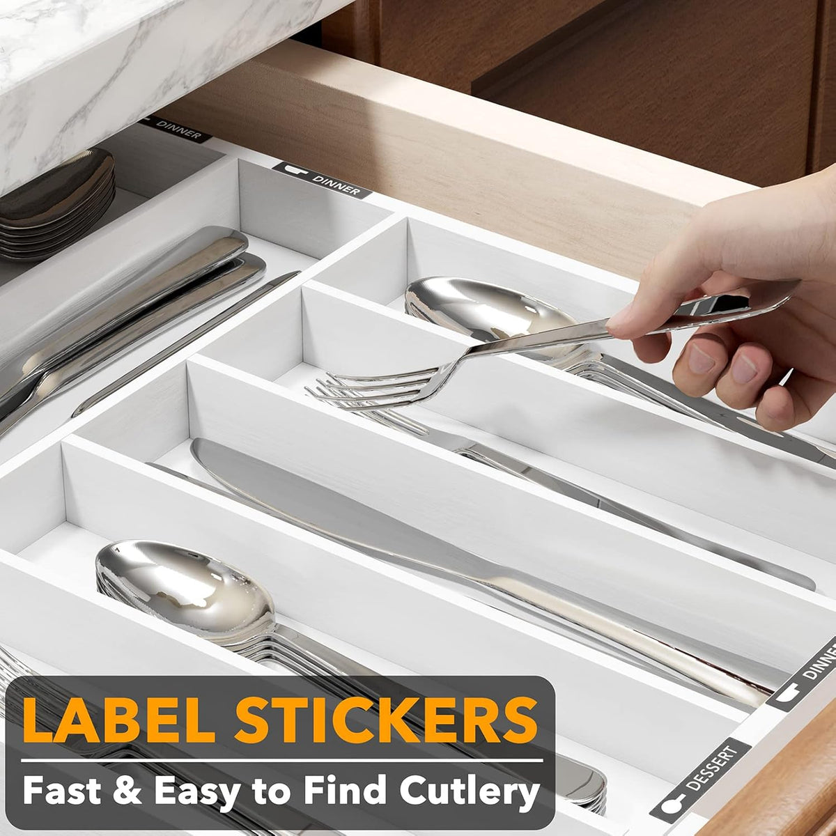 SpaceAid Bamboo Silverware Drawer Organizer with Labels, Kitchen Utensil Expandable Tray Holder