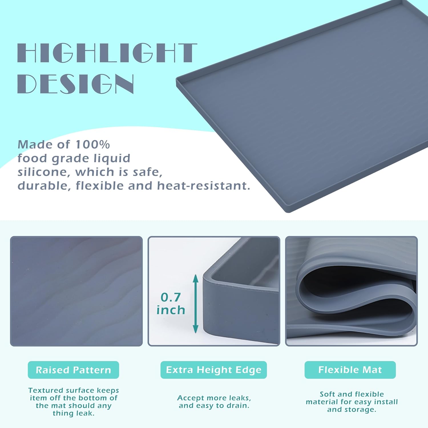URMONA Waterproof Silicone Under Sink Mat 25'' x 19'' Shelf Liner for Kitchen and Bathroom, Cabinet