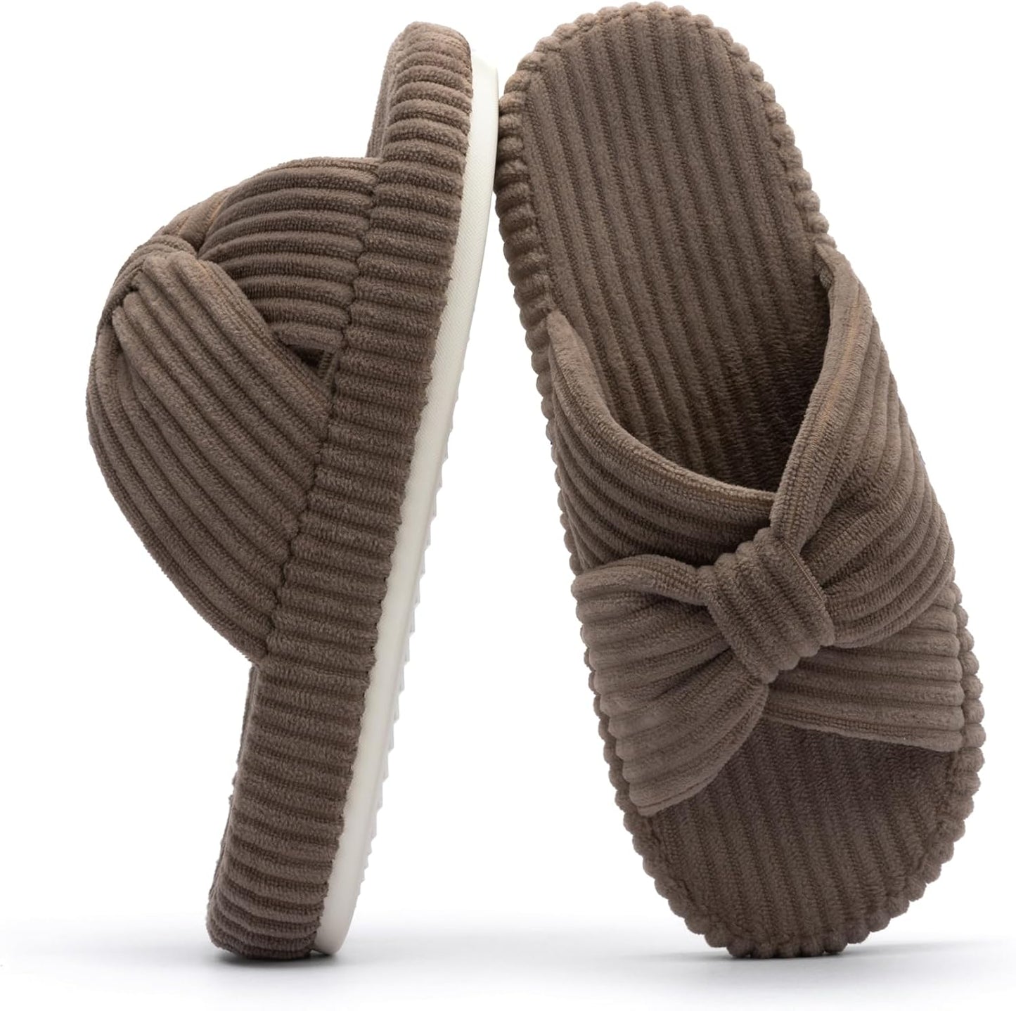 Chantomoo Slippers for Women Memory Foam House Bedroom Corduroy Bow Crossbands Slide Slipper Shoes