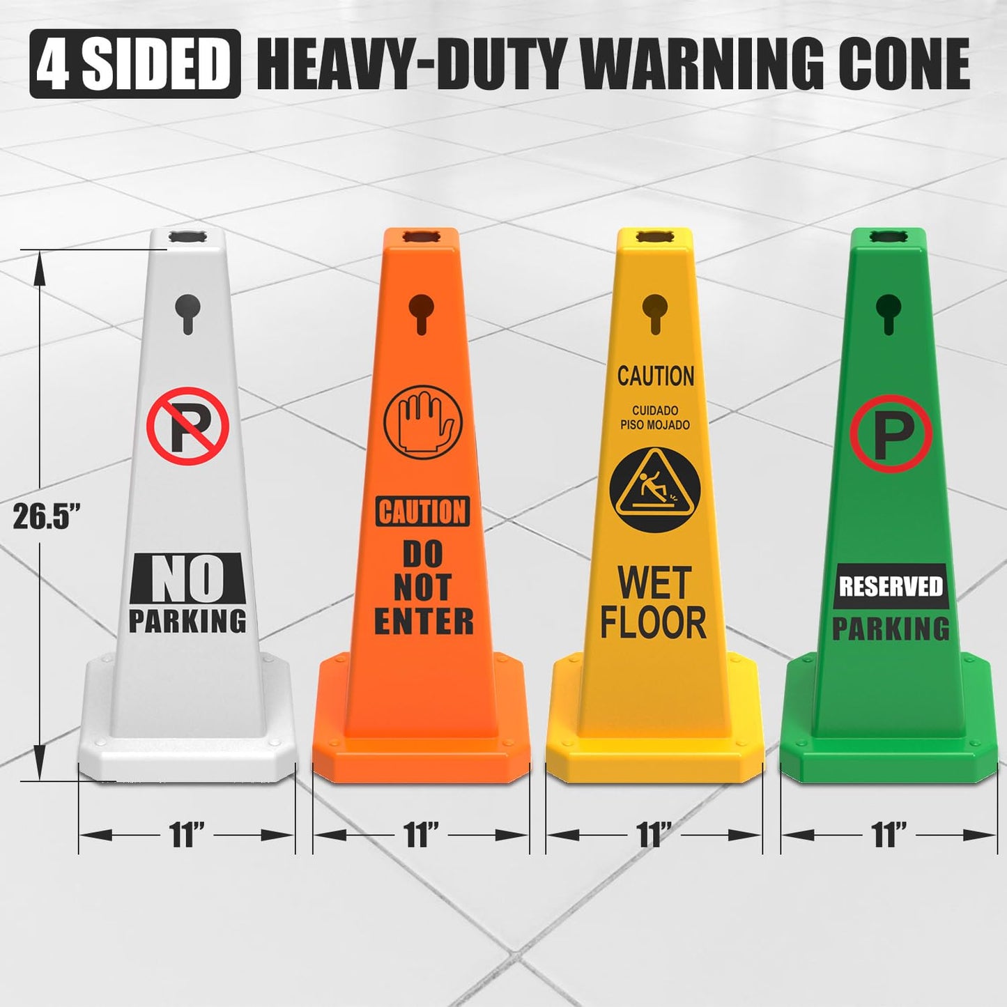 Plastic Traffic Cones, 4-Sided Message Cones, Road Safety Parking Cones, Standing Traffic Warning