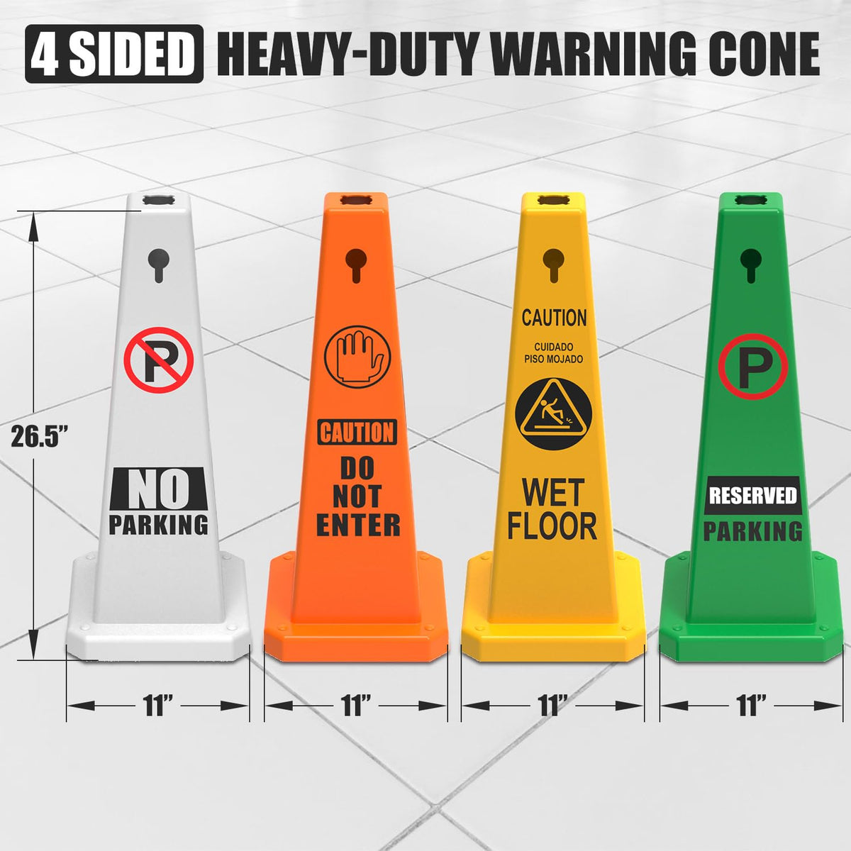 Plastic Traffic Cones, 4-Sided Message Cones, Road Safety Parking Cones, Standing Traffic Warning