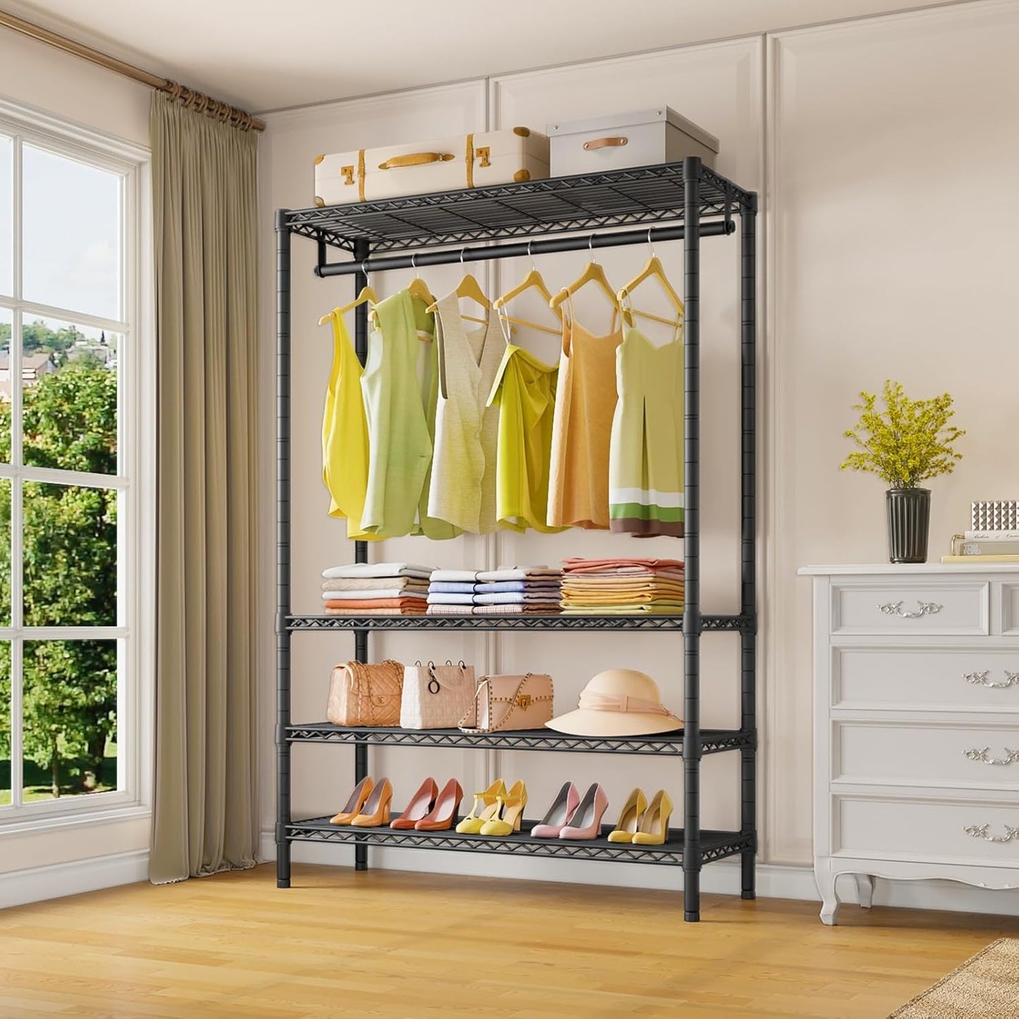 VIPEK V1 Plus Heavy Duty Clothes Rack with Shelves - 4 Tiers Adjustable Height | Holds Up to 540lbs