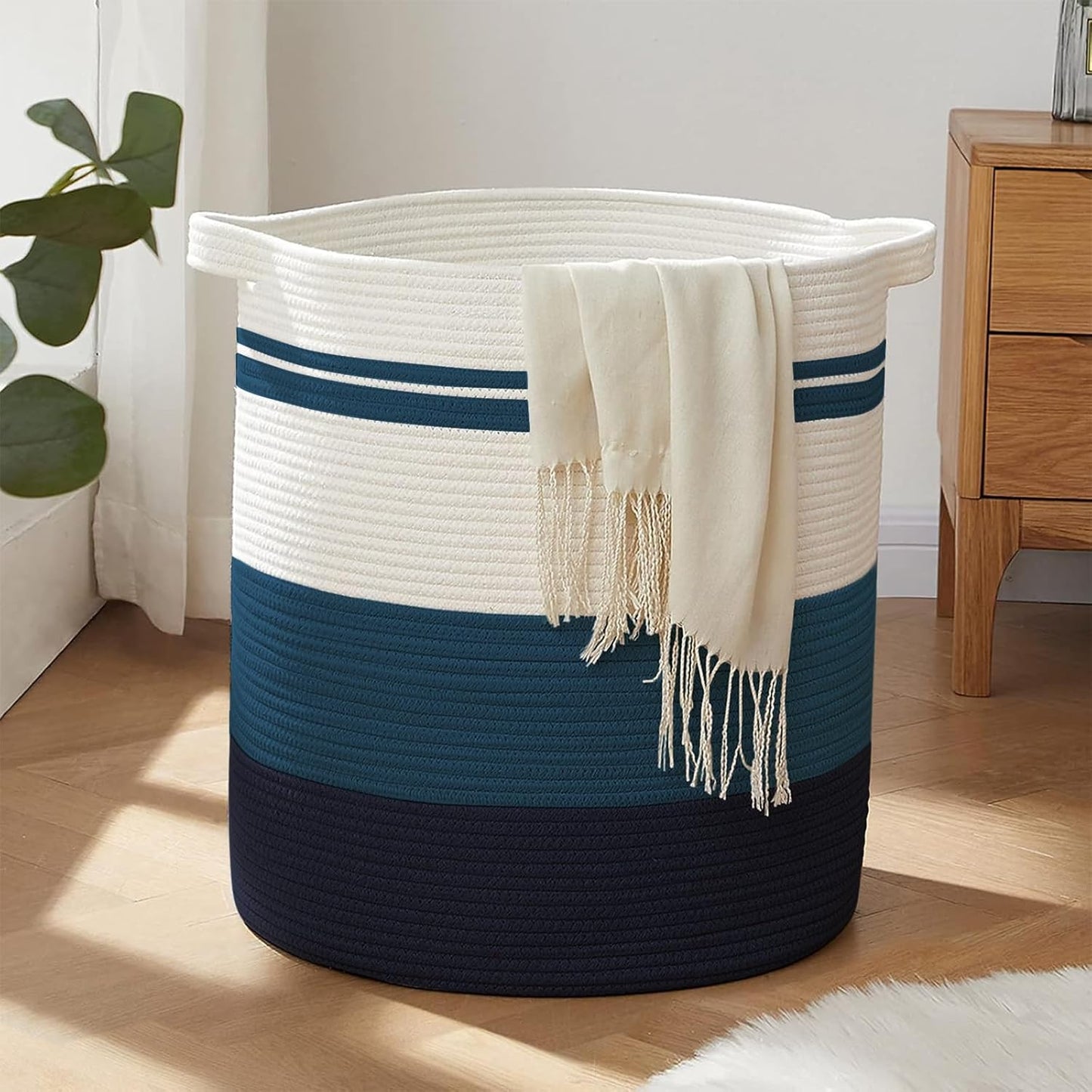OIAHOMY 80L Laundry Baskets Hamper with Handles,Decorative Basket for Living room,Woven Storage