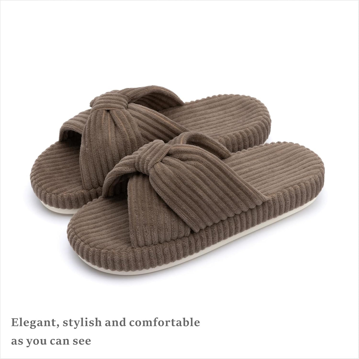 Chantomoo Slippers for Women Memory Foam House Bedroom Corduroy Bow Crossbands Slide Slipper Shoes