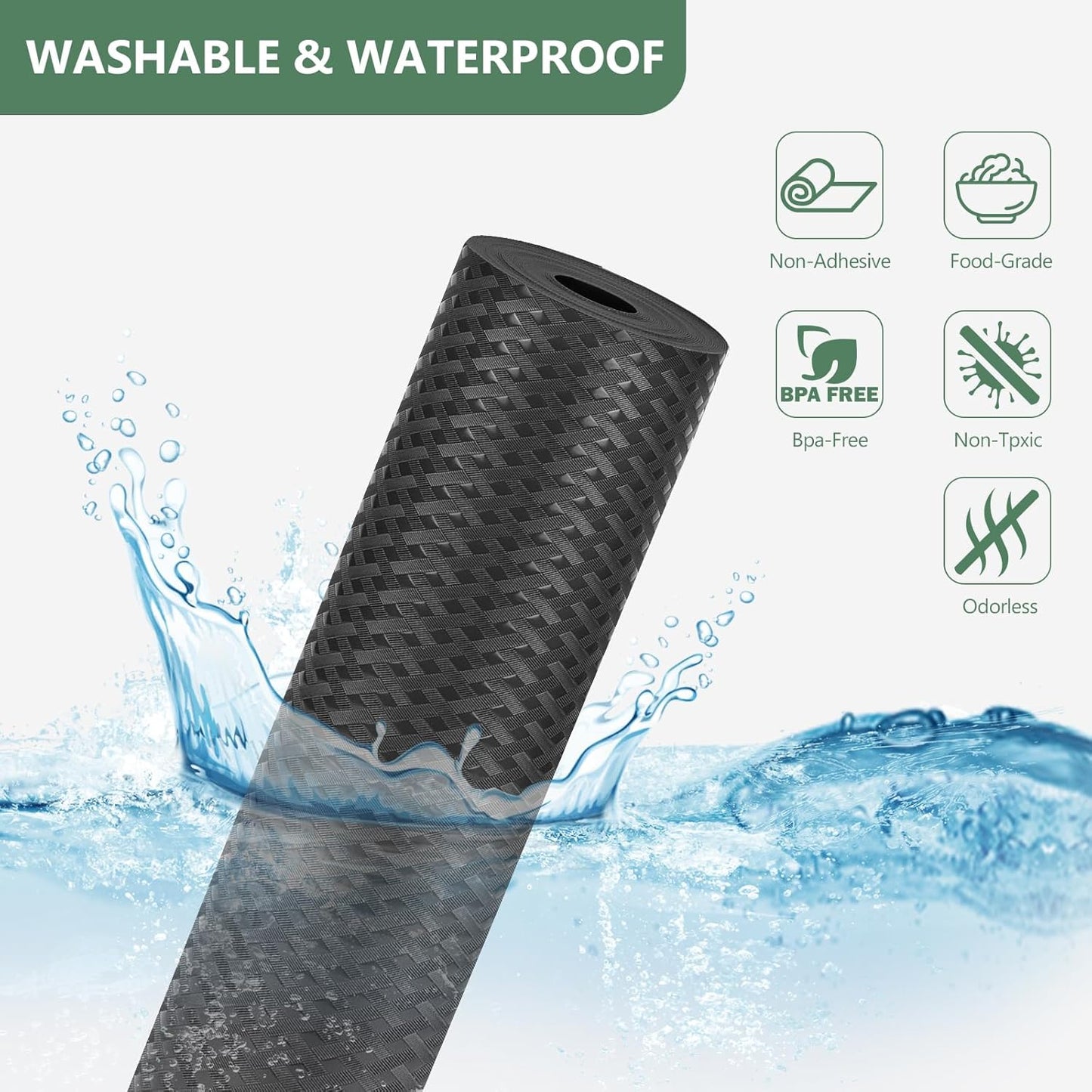 Shelf Liners, Non-Adhesive Drawer Liner, Waterproof & Oil-Proof Kitchen Cabinet Cupboard Liner