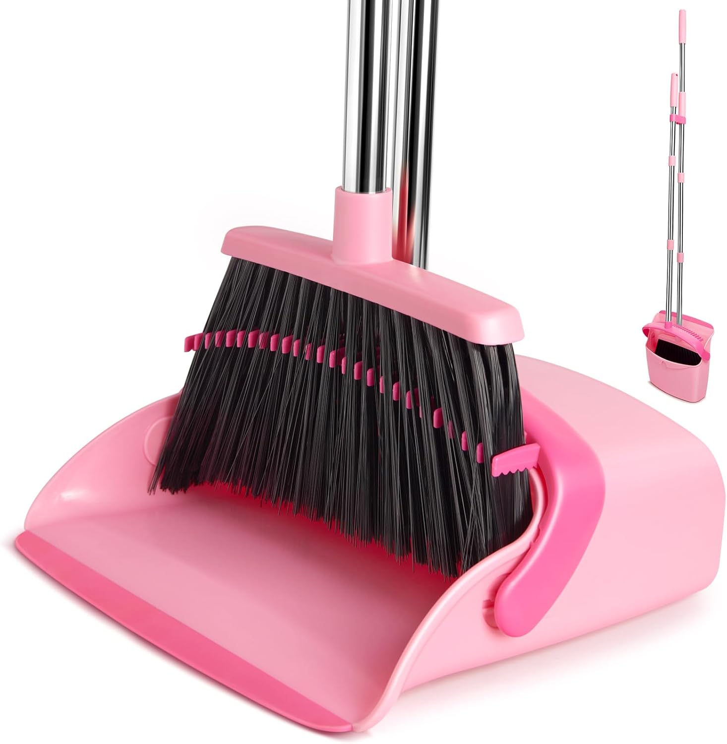 Broom and Dustpan Set, Dustpans with Broom Combo for Home, Heavy Dust Broom and Dustpan Combo, Long