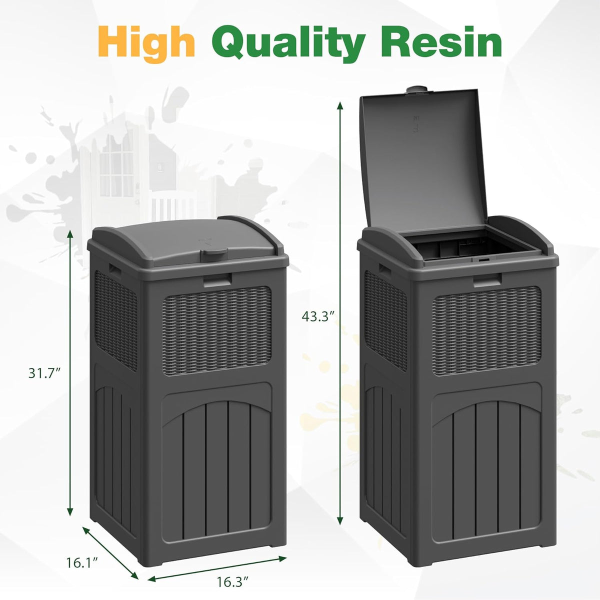 Flamaker 30 Gallon Trash Can, Resin Outdoor Garbage Can with Lid, Waterproof Hideaway Patio Waste