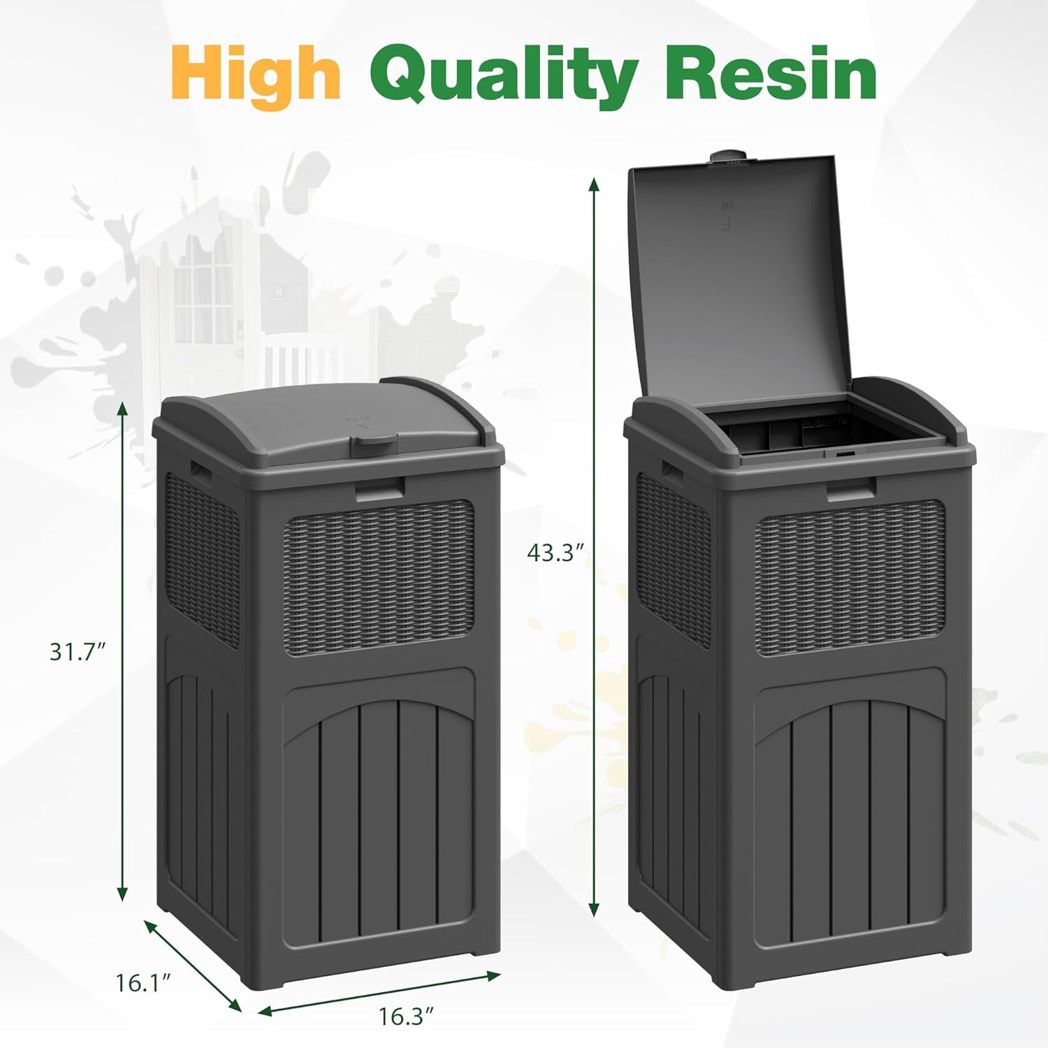 Flamaker 30 Gallon Trash Can, Resin Outdoor Garbage Can with Lid, Waterproof Hideaway Patio Waste