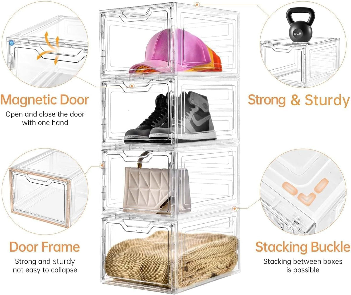 10 Pack Closet Organizers and Storage,Clear Stackable Plastic Storage Bins with Lids Magnetic